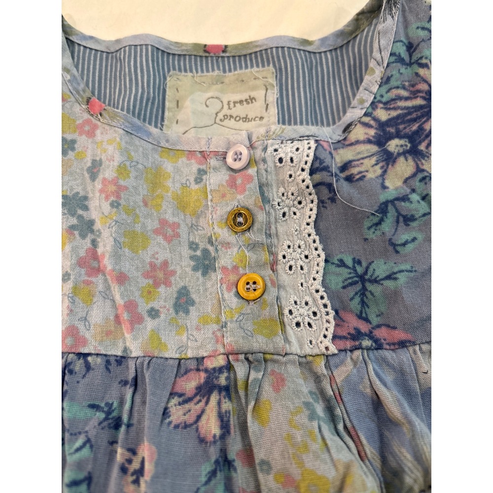Fresh Produce Girls Blue Floral Patchwork Tunic Top Long Sleeve Cotton Size 7-8 - Picture 3 of 3